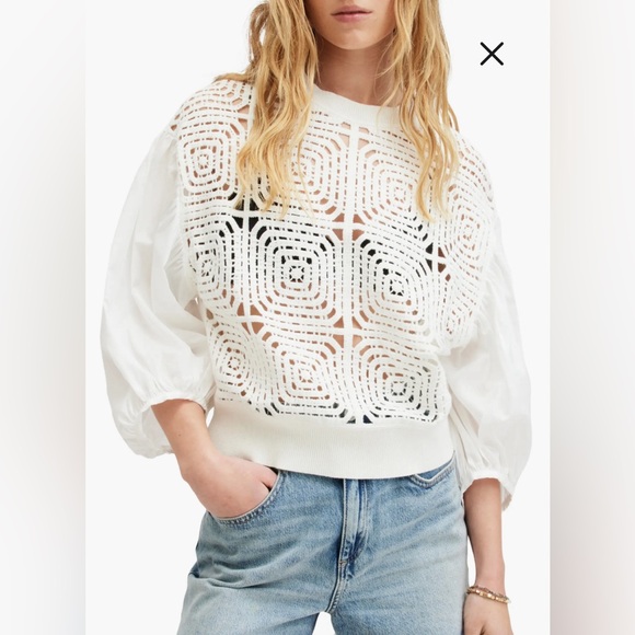 All Saints Tops - NWT All Saints Sol Mixed Media Lace Top in Chalk Sz‎ XS $279